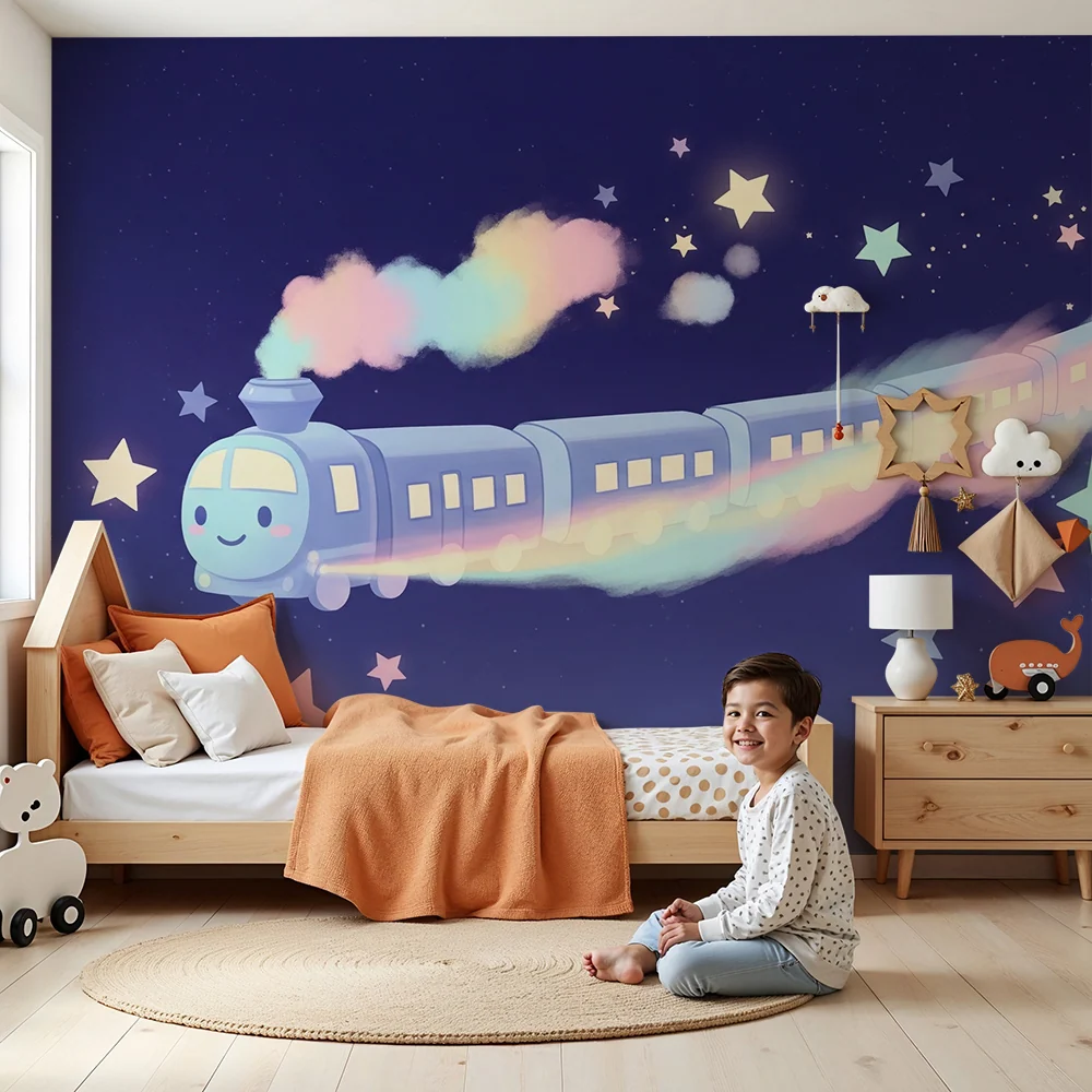 Kinderzimmer Tapete | Magischer Zug einem Sternenhimmel