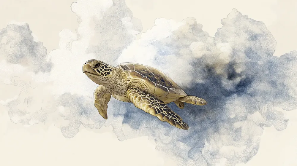 Kinderzimmer Tapete | Majestätische Schildkröte schwimmt zwischen den Wolken