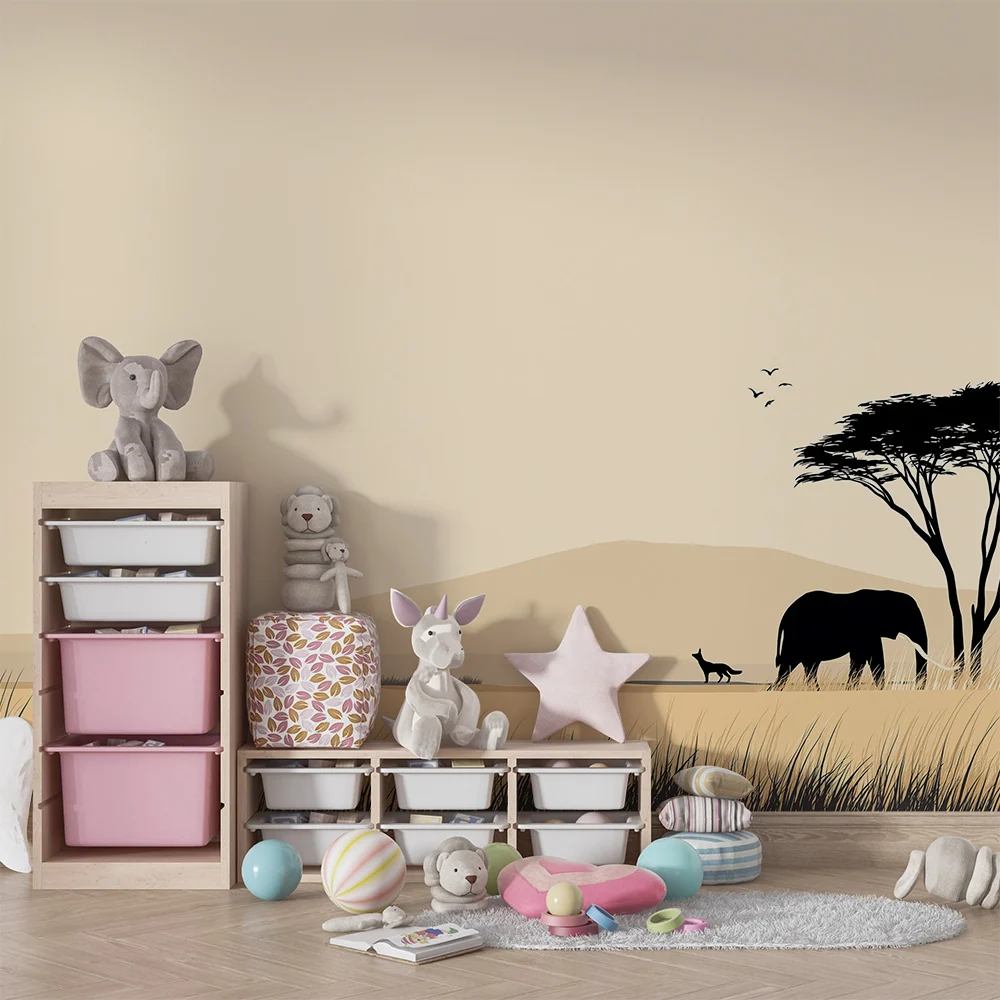 Kinderzimmer Tapete | Majestätischer Elefant und beruhigende afrikanische Landschaft