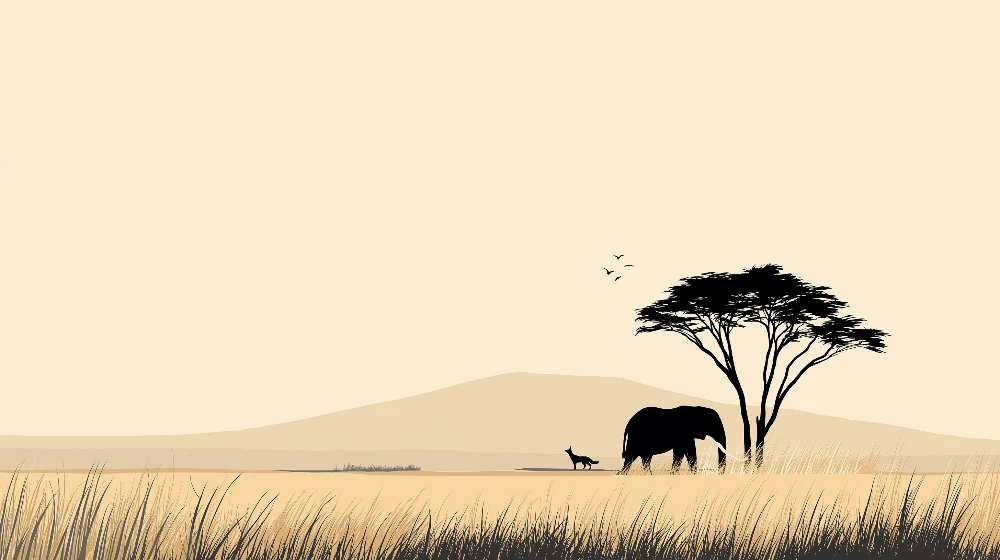 Kinderzimmer Tapete | Majestätischer Elefant und beruhigende afrikanische Landschaft