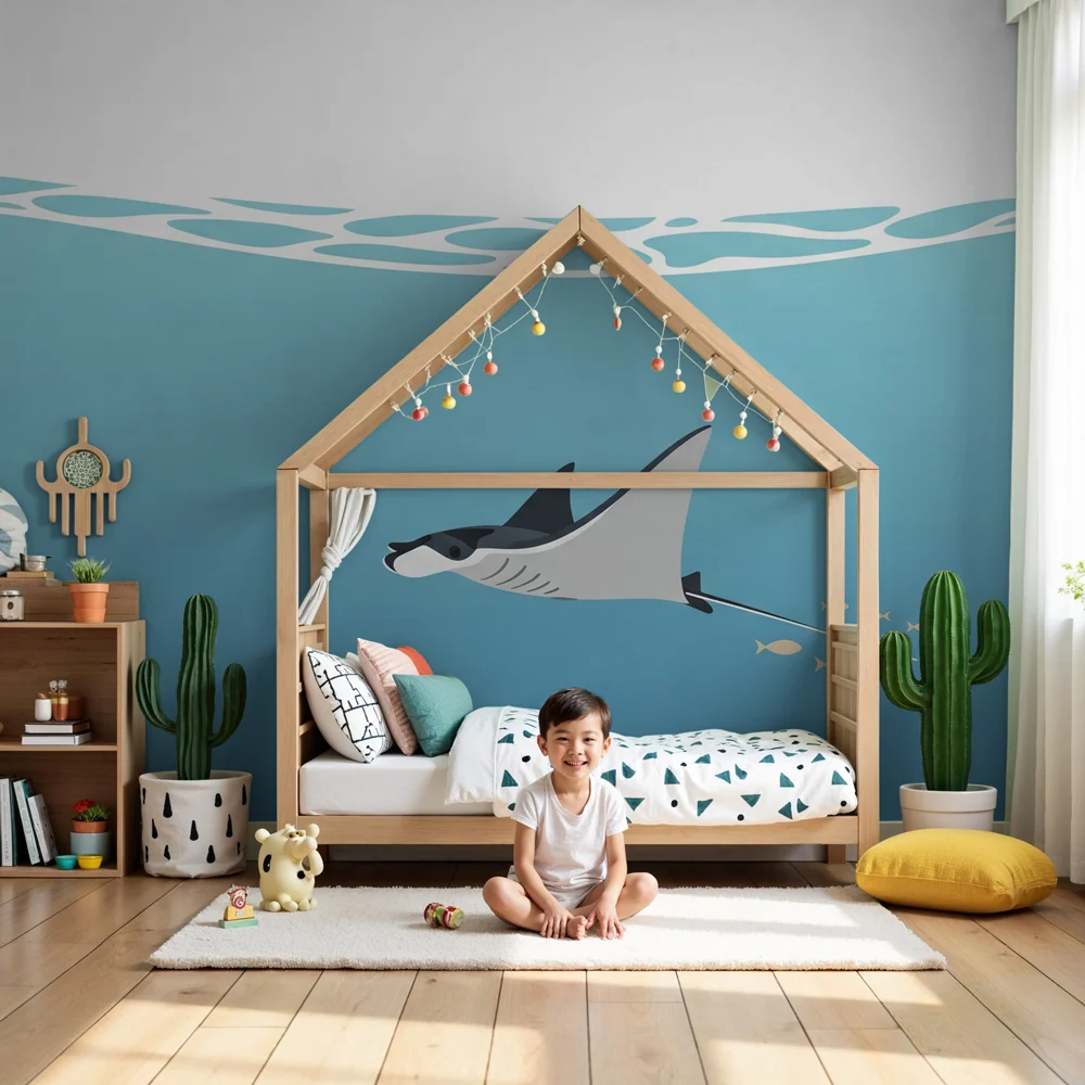 Kinderzimmer Tapete | Mantarochen und Unterwasserabenteuer