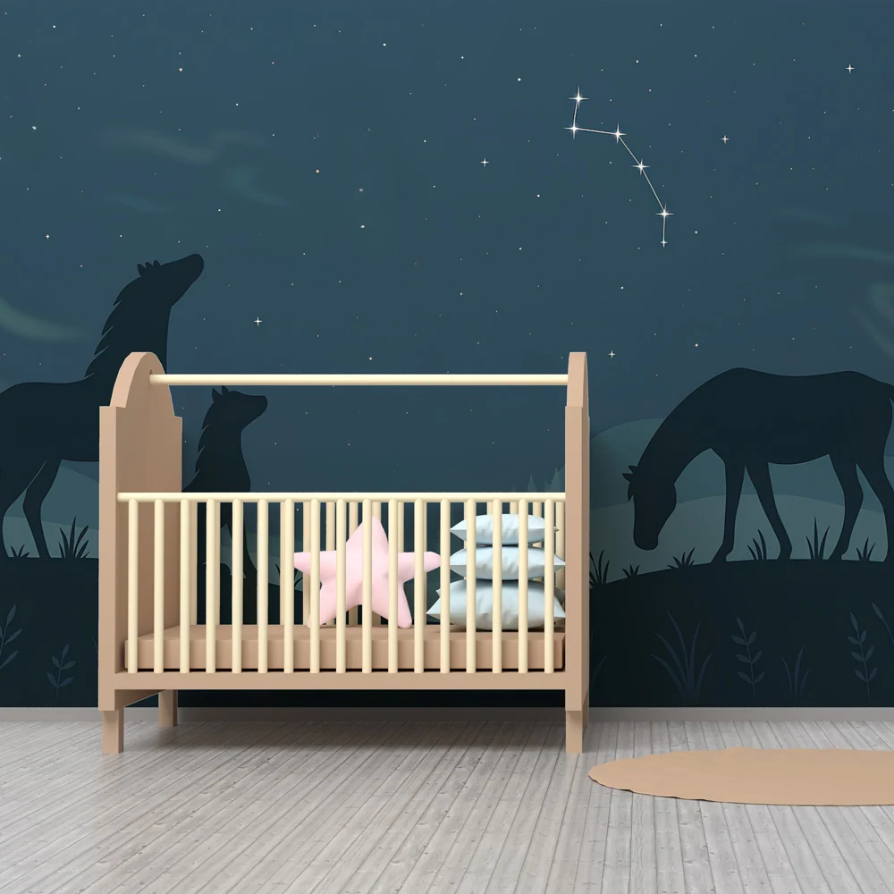 Kinderzimmer Tapete | Nacht Tiere unter den Sternen