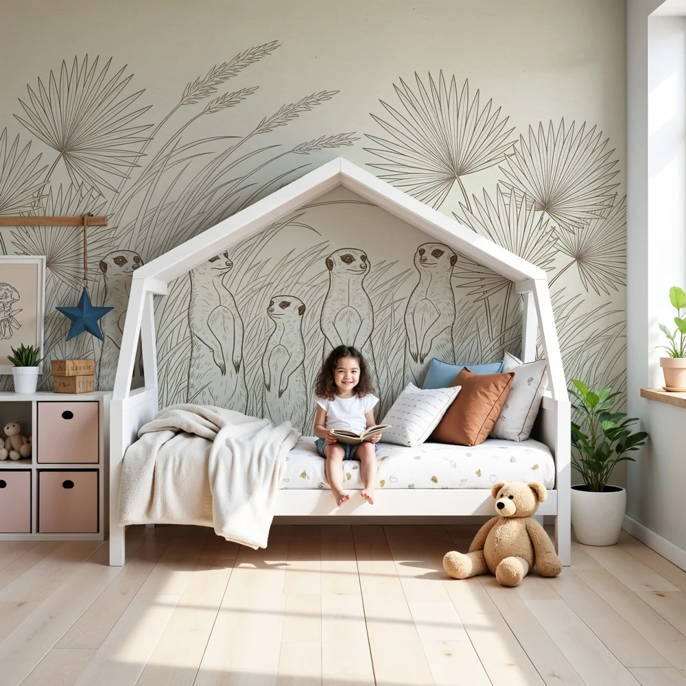Kinderzimmer Tapete | Neugierige Erdmännchen der Natur