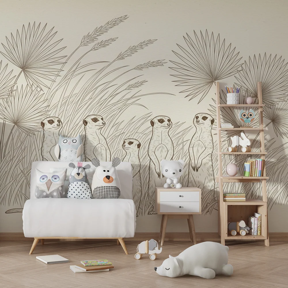 Kinderzimmer Tapete | Neugierige Erdmännchen der Natur