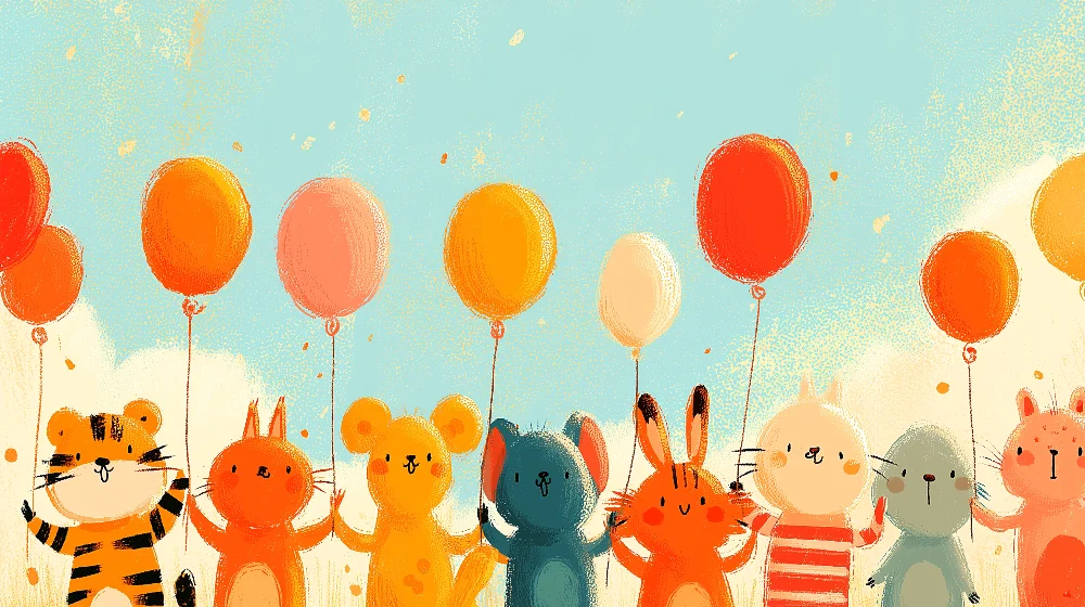 Kinderzimmer Tapete | Niedliche Tiere mit Luftballons