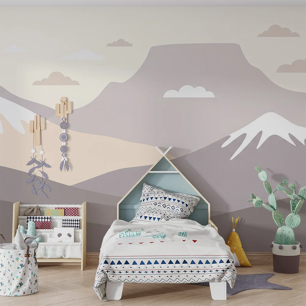 Kinderzimmer Tapete | Sanftes Berglandschaftsmotiv mit Wolken