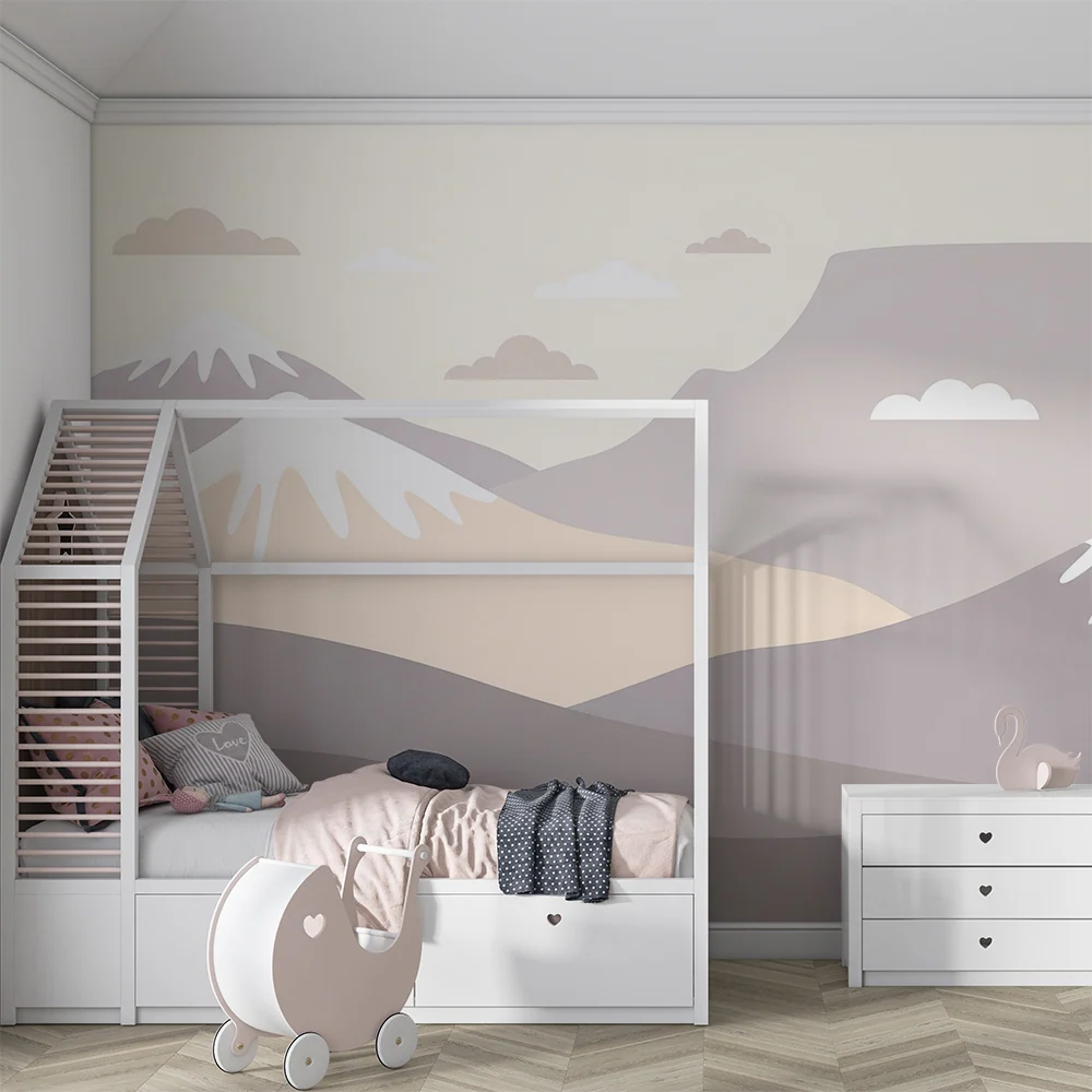 Kinderzimmer Tapete | Sanftes Berglandschaftsmotiv mit Wolken