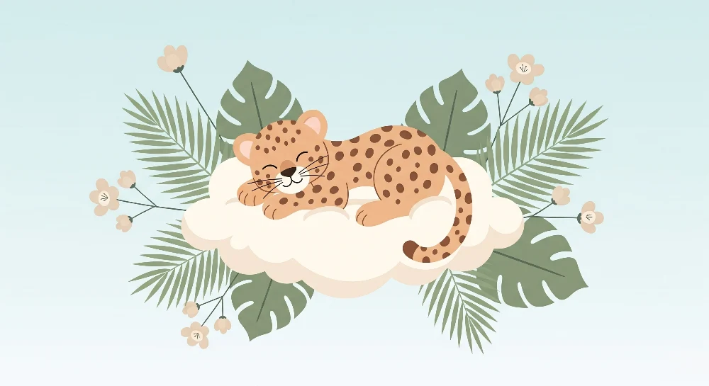 Kinderzimmer Tapete | Schlafender Leopard auf einer Wolke