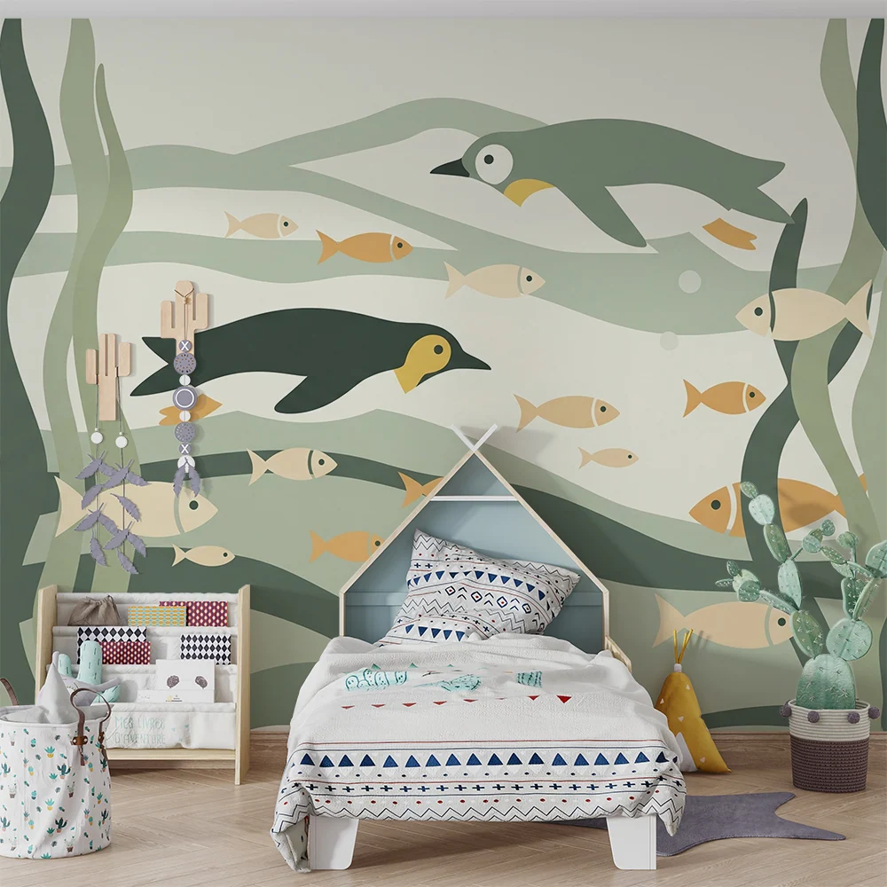 Kinderzimmer Tapete | Tauchen mit Pinguinen und Fischen