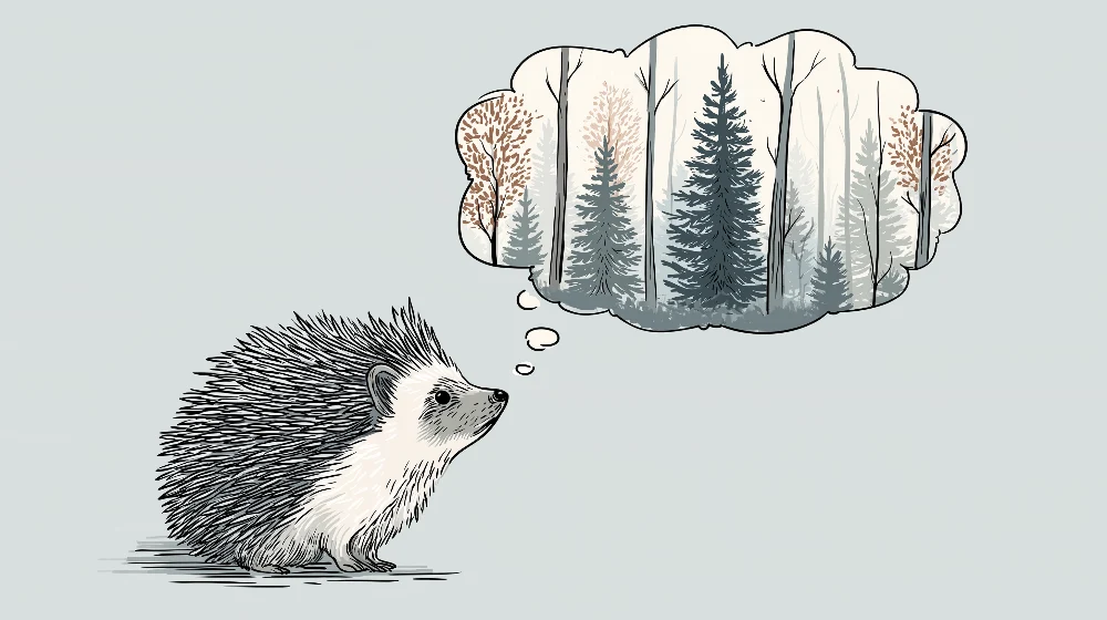 Kinderzimmer Tapete | Träumender Igel und friedlicher Wald