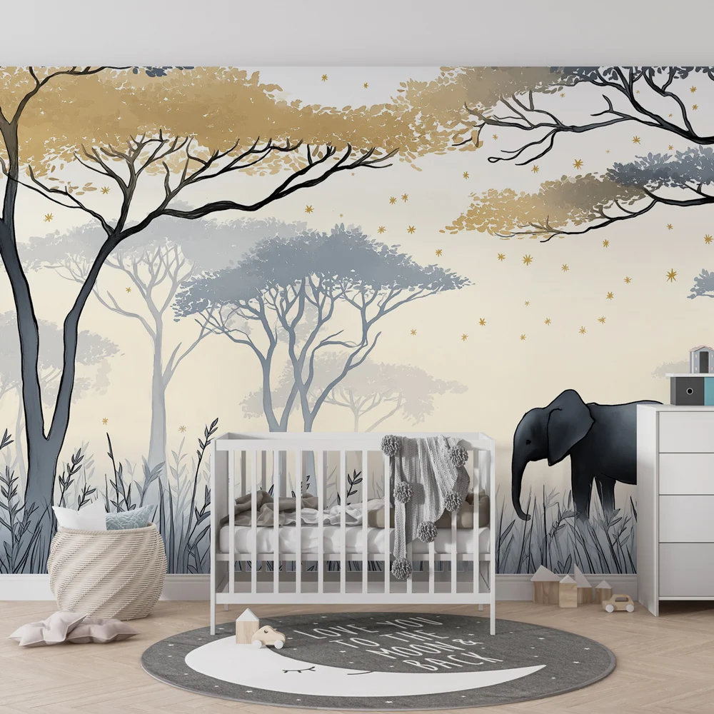 Kinderzimmer Tapete | Wunderschöner Elefant unter den Sternen