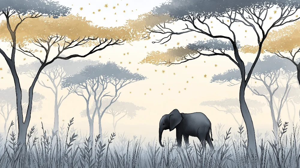 Kinderzimmer Tapete | Wunderschöner Elefant unter den Sternen