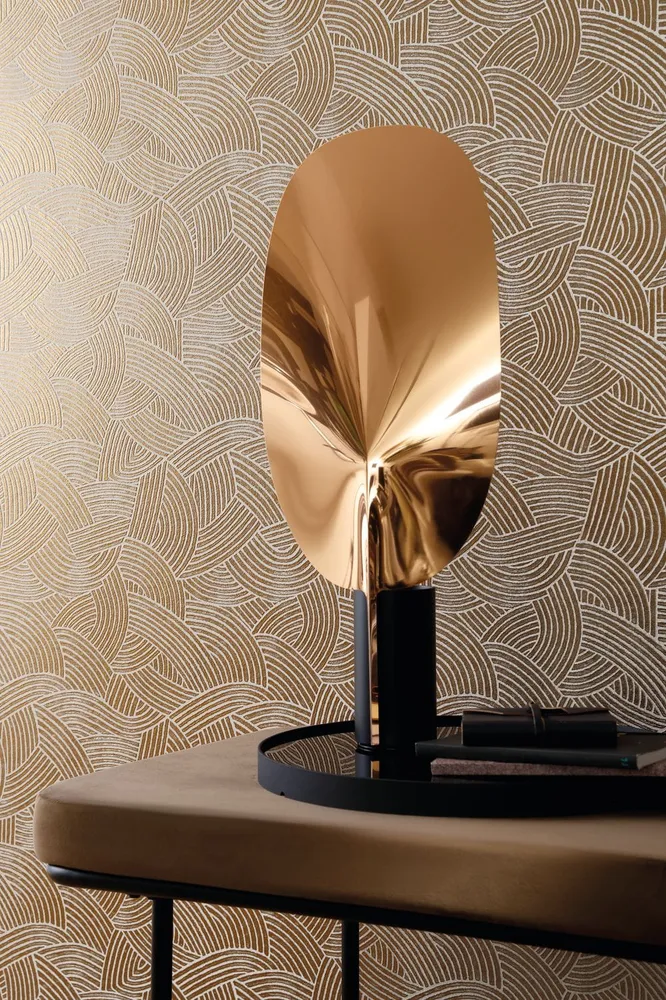 3D metalická strukturovaná tapeta s geometrickým motivem ASSOUAN - BEIGE béžová