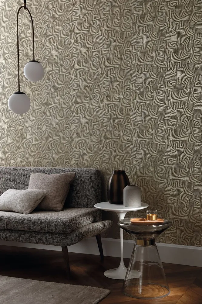 3D metalická strukturovaná tapeta s geometrickým motivem ASSOUAN - BEIGE béžová