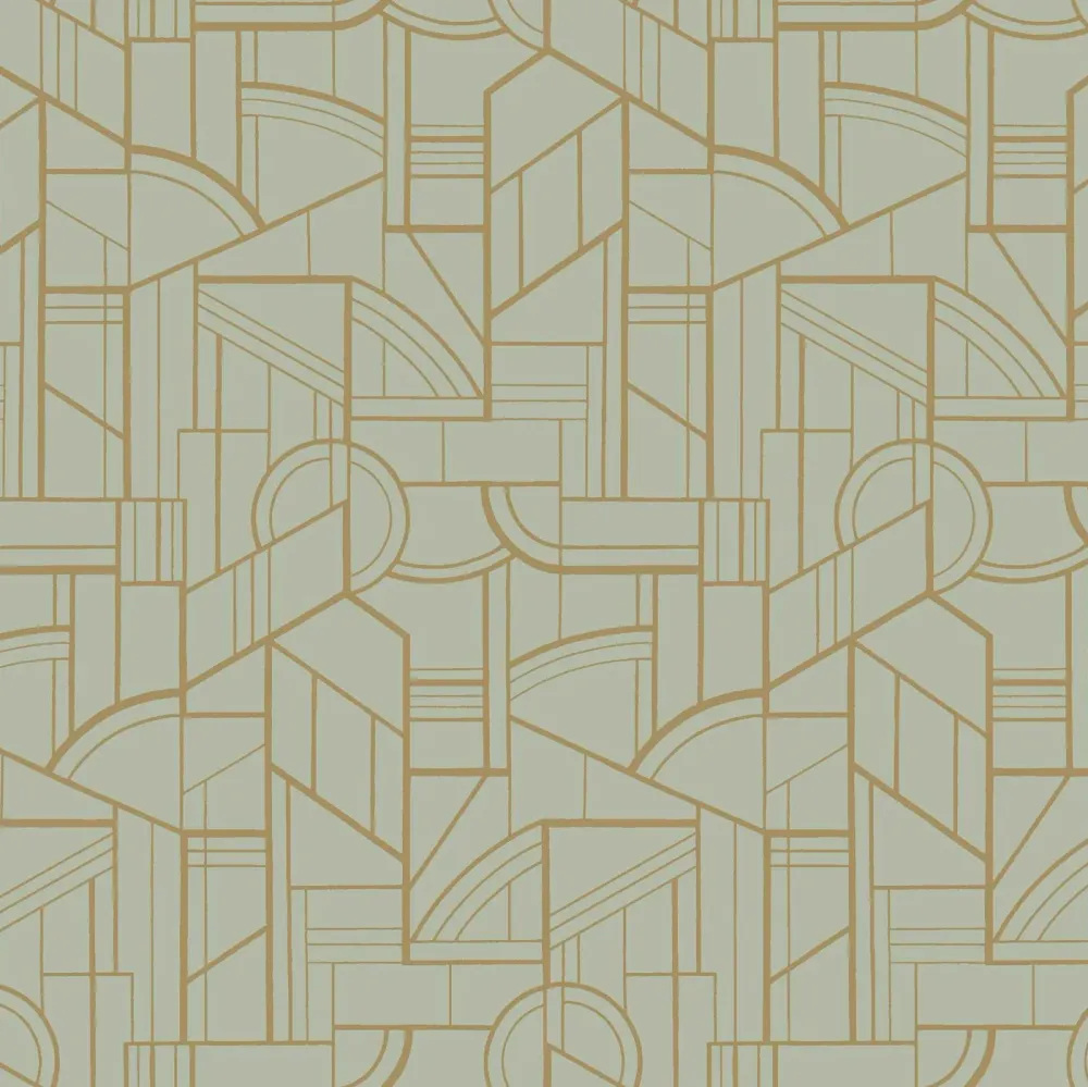 Metalická tapeta s geometrickým vzorem CINÉTIQUE - MOŘSKÁ ZELENÁ/ZLATÁ