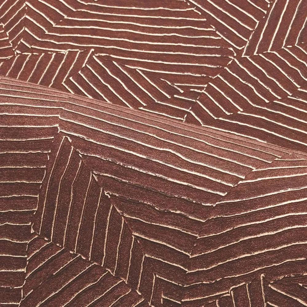 Metalická tapeta s geometrickým vzorem listů LORE - TERAKOTA/DORÉ terakota