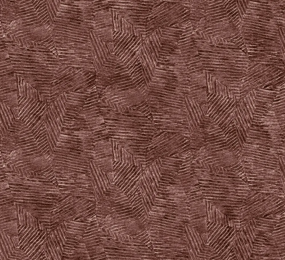 Metalická tapeta s geometrickým vzorem listů LORE - TERAKOTA/DORÉ terakota