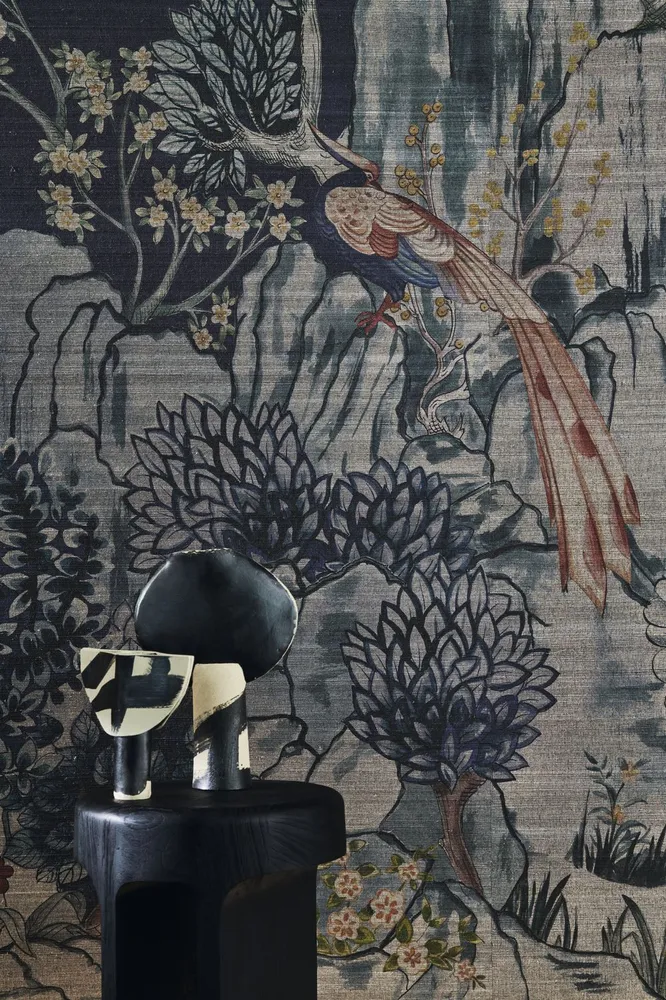 Mural z sizalu s rostlinnou krajinou HANG MUA granátový