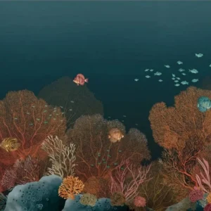 Nástěnná malba s mořským motivem POLYNESIE - MARINE/MULTICO granátová s hnědou