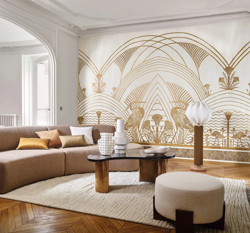 Nástěnná malba ve stylu art déco ELEPHANTINE zelená se zlatou