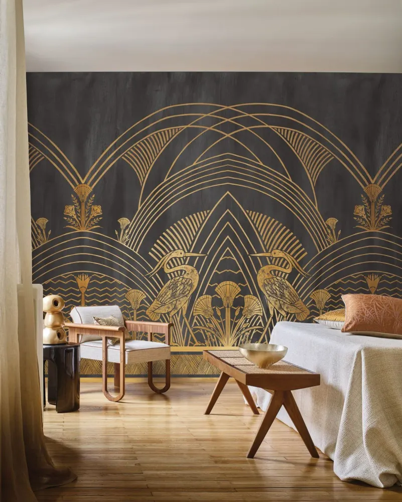 Nástěnná malba ve stylu art déco ELEPHANTINE zelená se zlatou