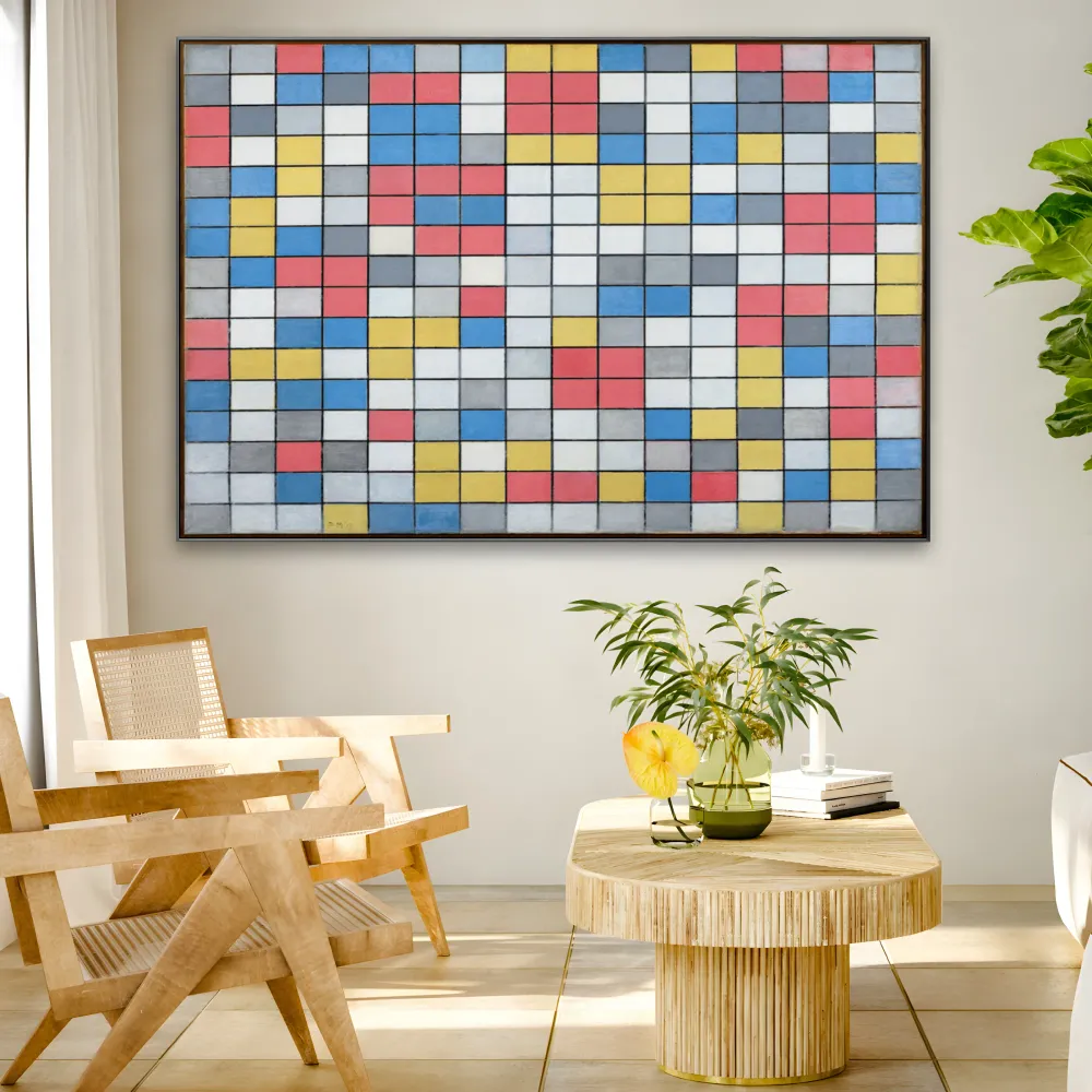 Kompozice s mřížkou 9 Šachovnice s světlými barvami, Piet Mondrian OGC