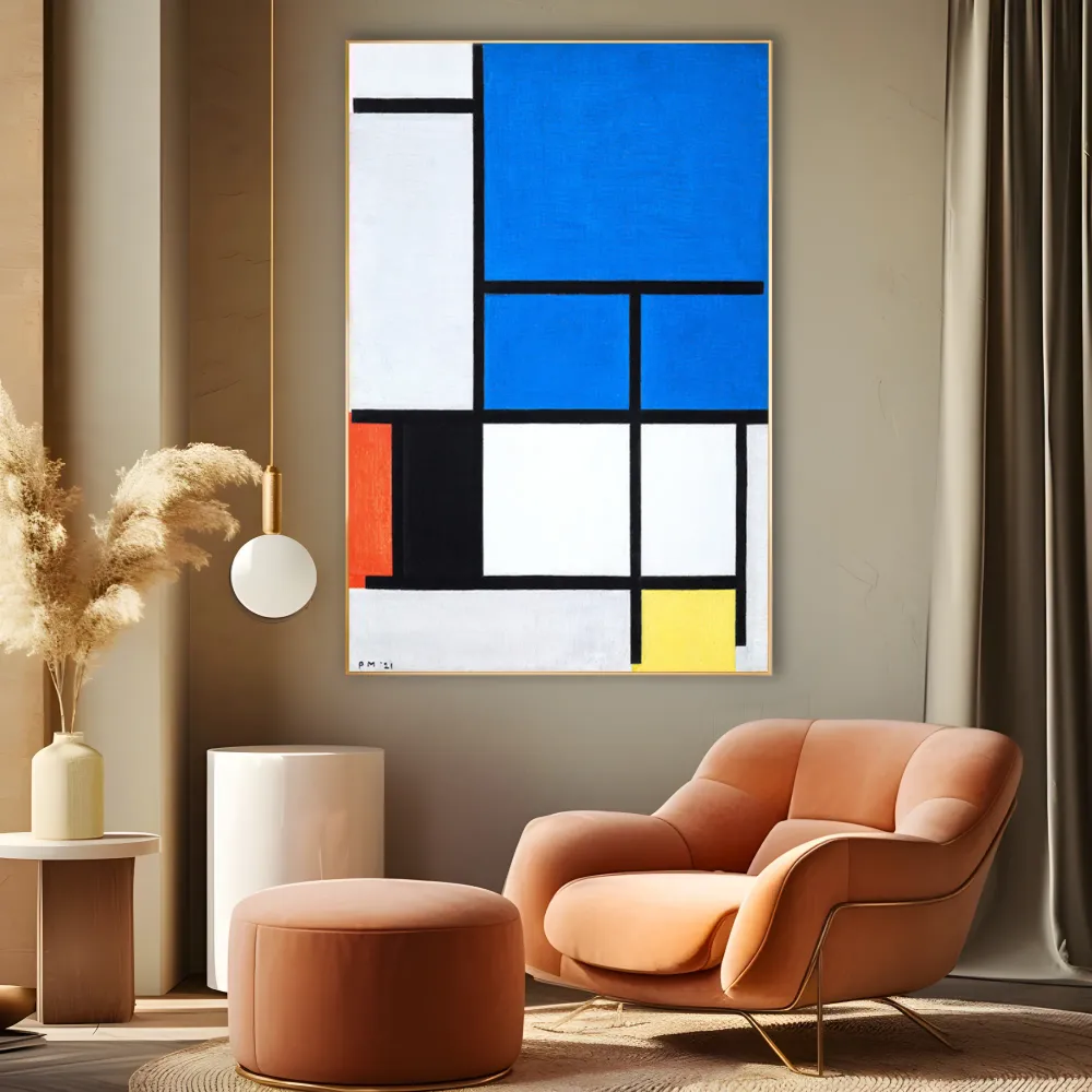 Kompozice s velkou modrou, červenou, černou, žlutou šedou plochou, Piet Mondrian OGC