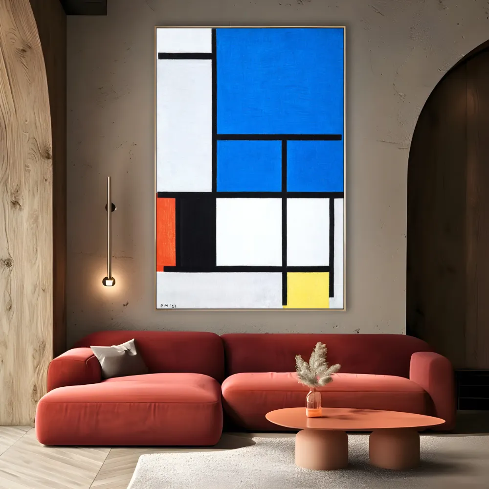 Kompozice s velkou modrou, červenou, černou, žlutou šedou plochou, Piet Mondrian OGC