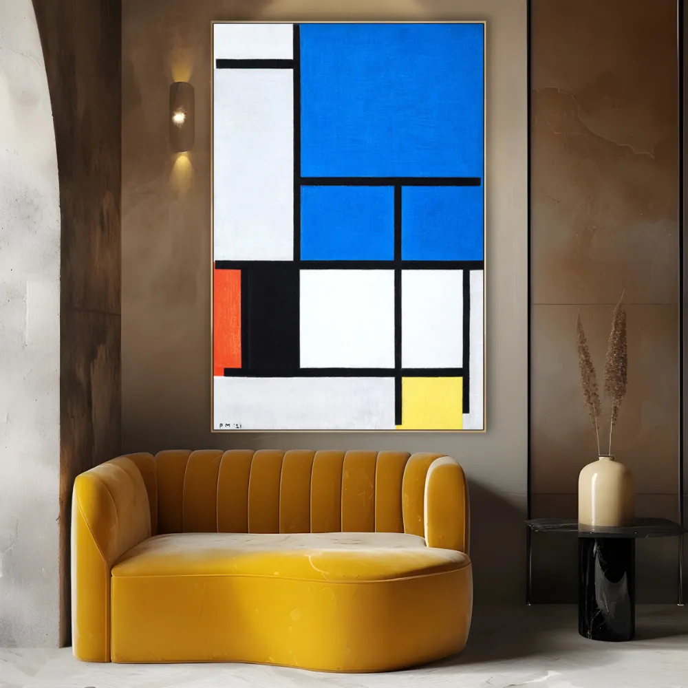 Kompozice s velkou modrou, červenou, černou, žlutou šedou plochou, Piet Mondrian OGC