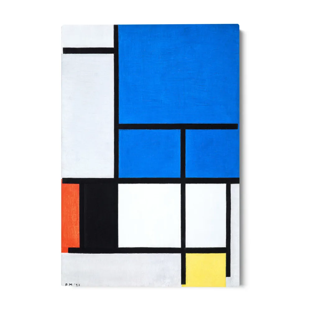 Kompozice s velkou modrou, červenou, černou, žlutou šedou plochou, Piet Mondrian OGC