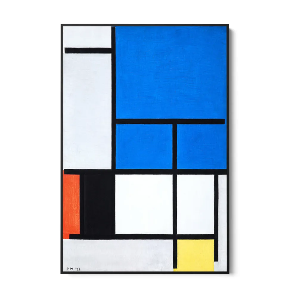 Kompozice s velkou modrou, červenou, černou, žlutou šedou plochou, Piet Mondrian OGC