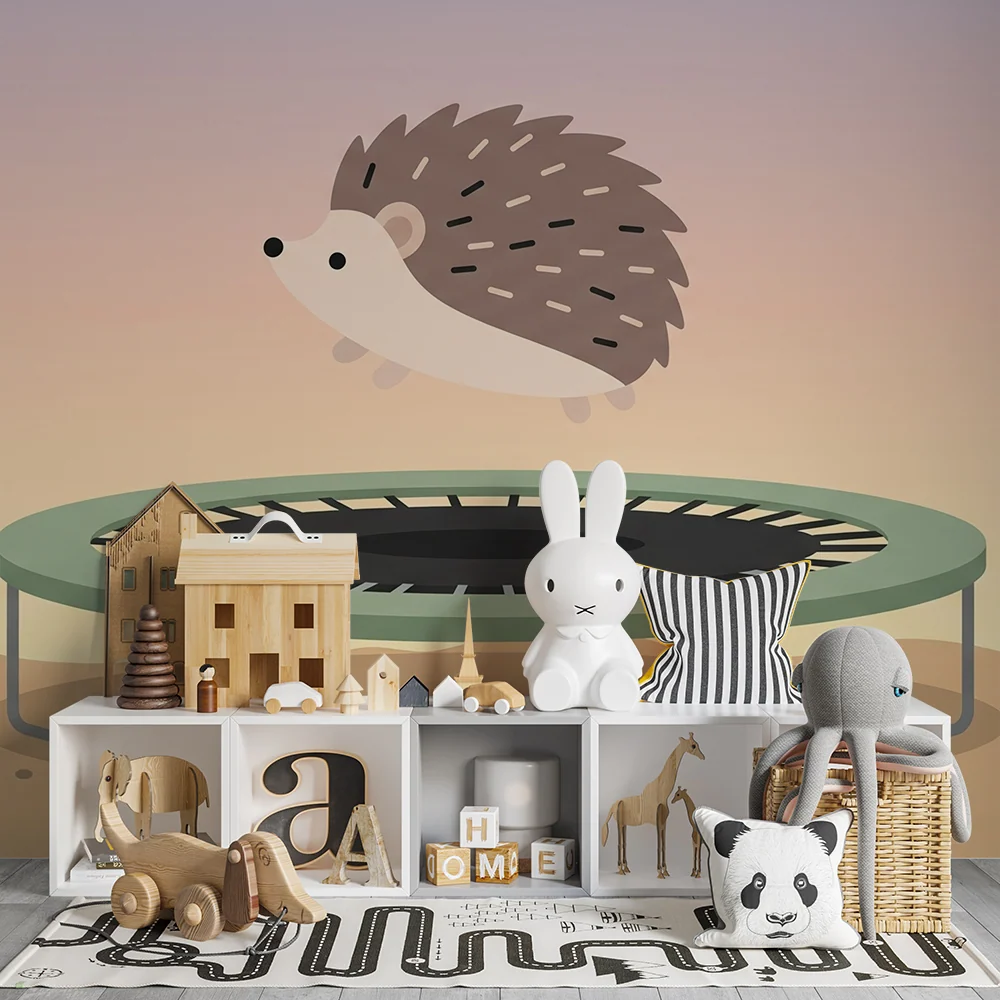 Papel de parede quarto bebê | Ouriço acrobata no trampolim