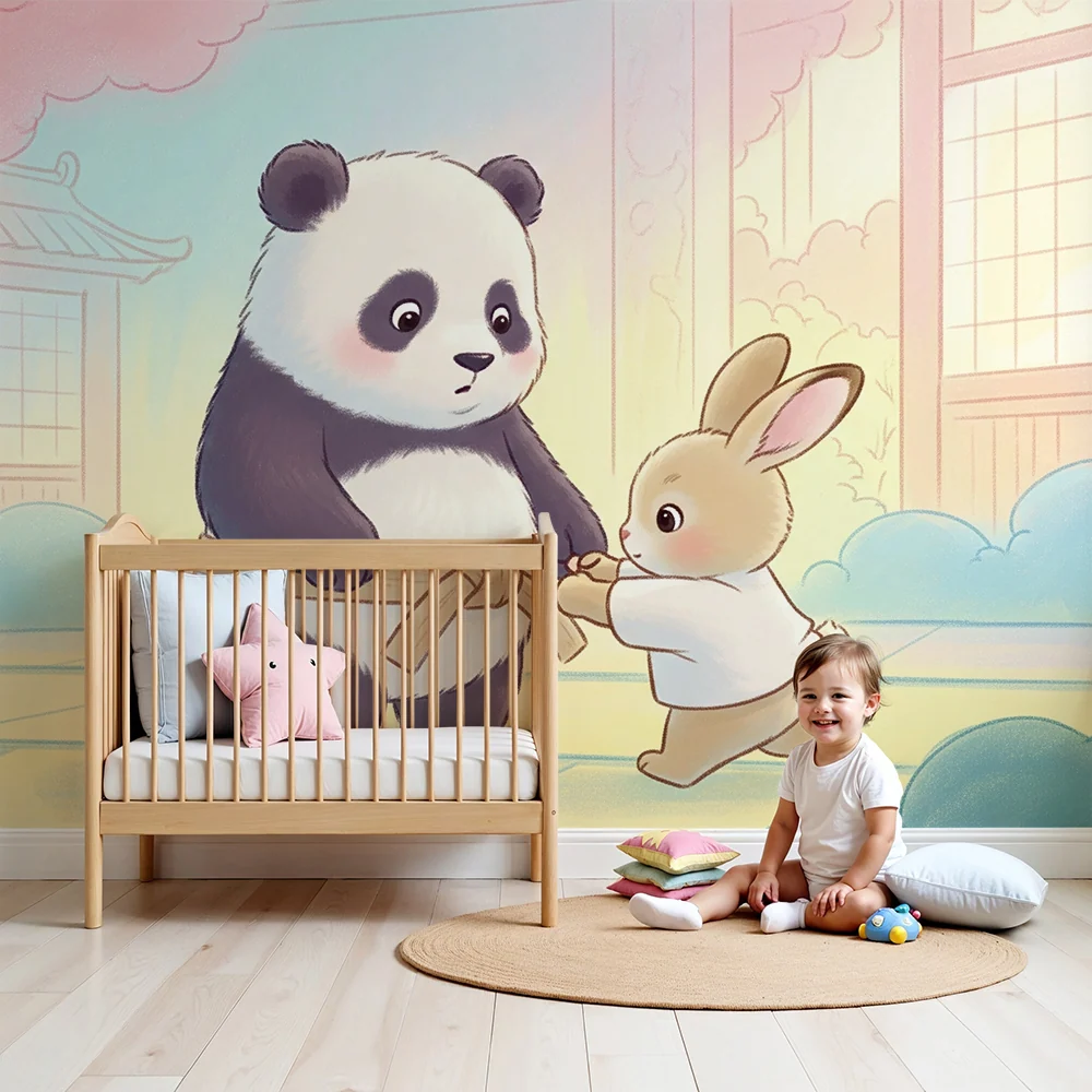 Papier de parede dětský pokoj | Panda králík v dobrodružství