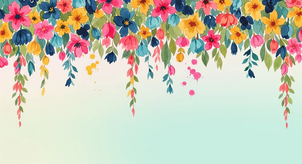 Papier de parede quarto bebê | Flores coloridas e folhagem delicada em aquarela