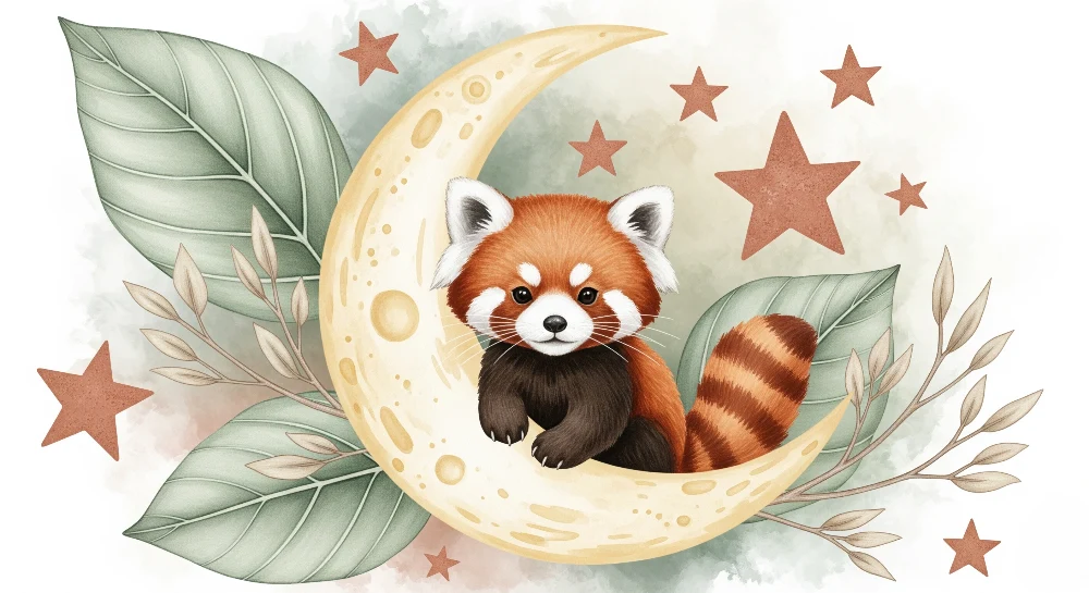 Papier de parede quarto de crianç | Panda vermelho na lua