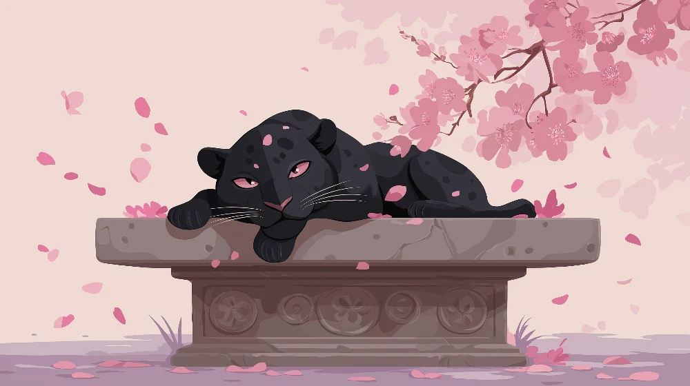 Papier de parede quarto crianç | Pantera negra pacífica sob as cerejeiras em flor