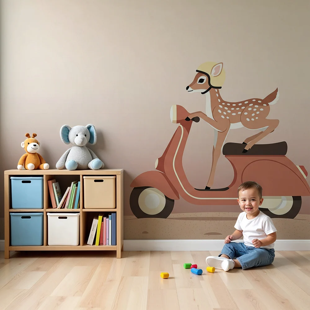 Papier peint chambre enfant | Malý jelen na skútru