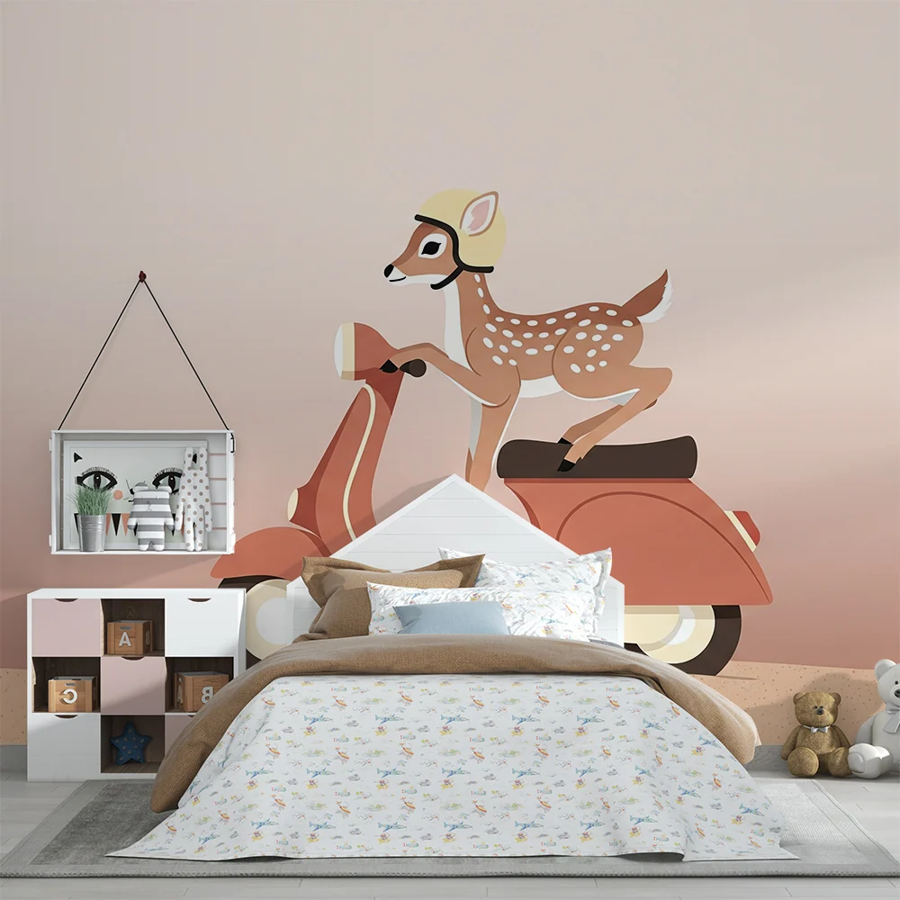 Papier peint chambre enfant | Malý jelen na skútru