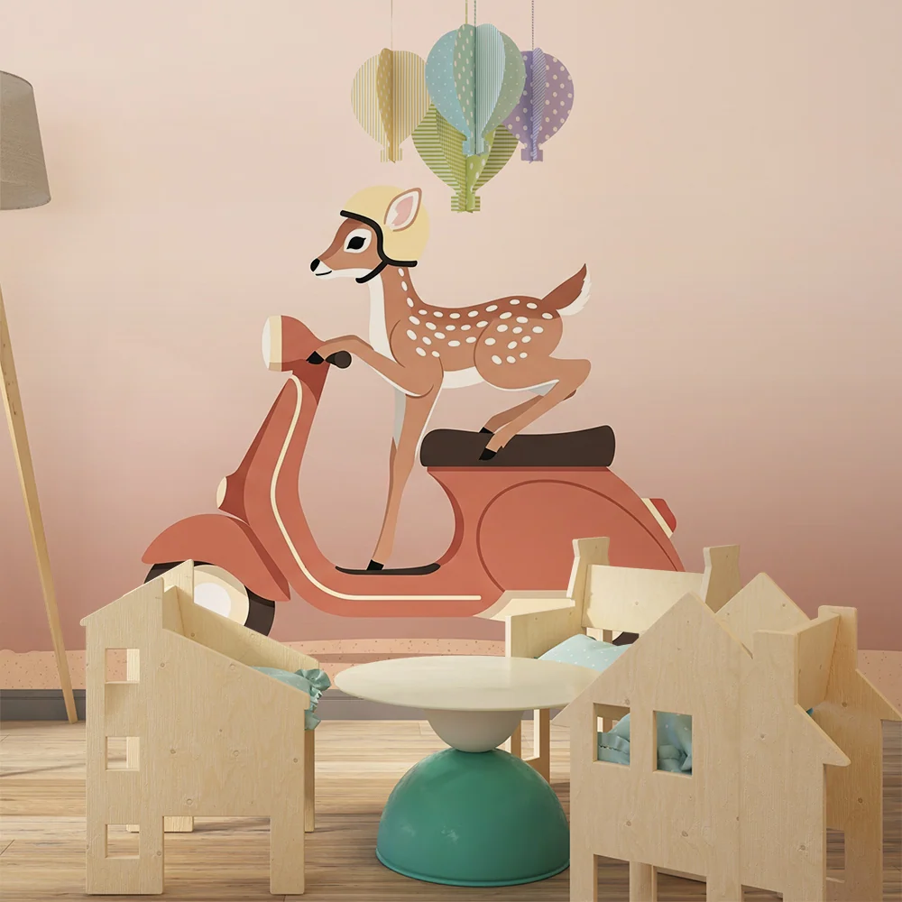 Papier peint chambre enfant | Malý jelen na skútru