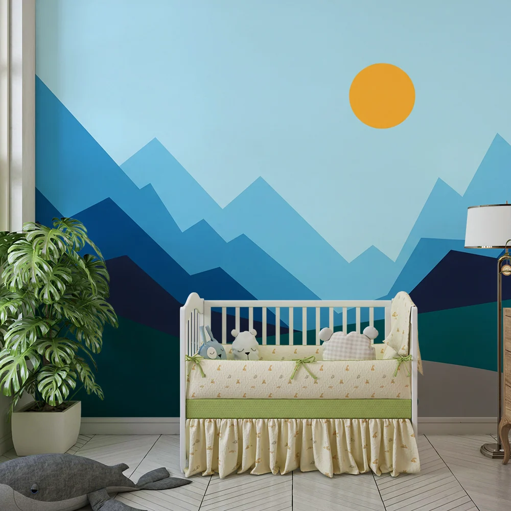 Papier peint dětského pokoje | Minimalistická horská krajina se sluncem