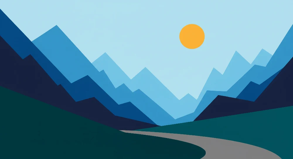 Papier peint dětského pokoje | Minimalistická horská krajina se sluncem