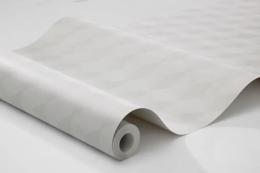 Papírová flizelinová tapeta s geometrickým vzorem CUBE, zlomená bílá