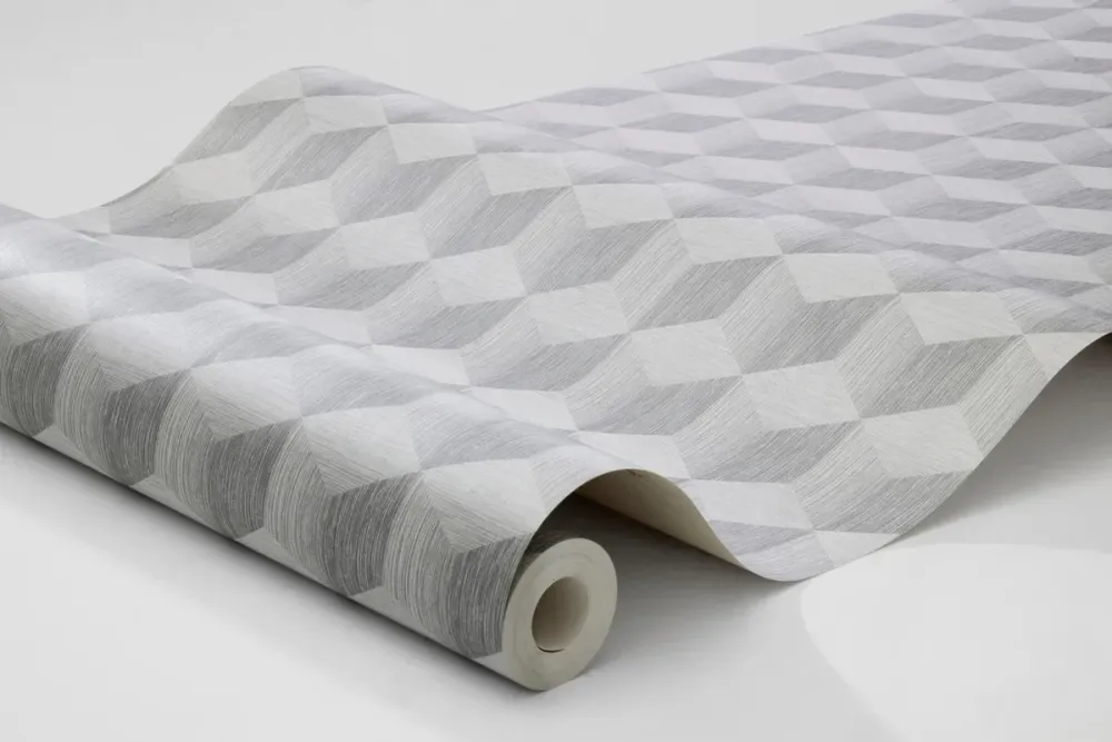 Papírová flizelinová tapeta s geometrickým vzorem CUBE šedá
