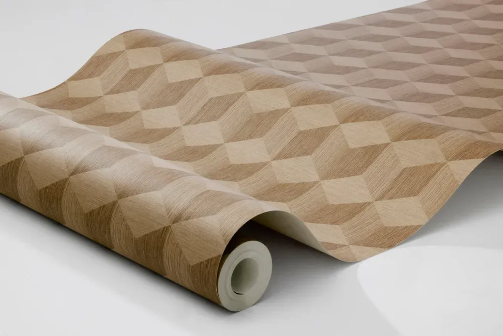 Papírová flizelinová tapeta s geometrickým vzorem CUBE tmavě béžová