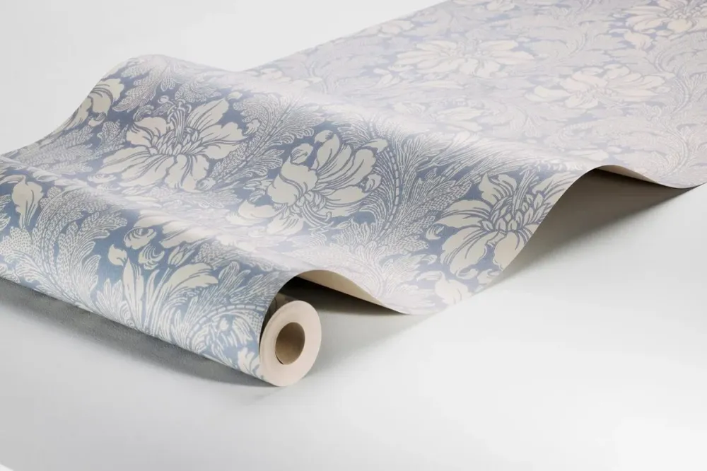Papírová flizelinová tapeta s rostlinným vzorem ACANTHUS modrá