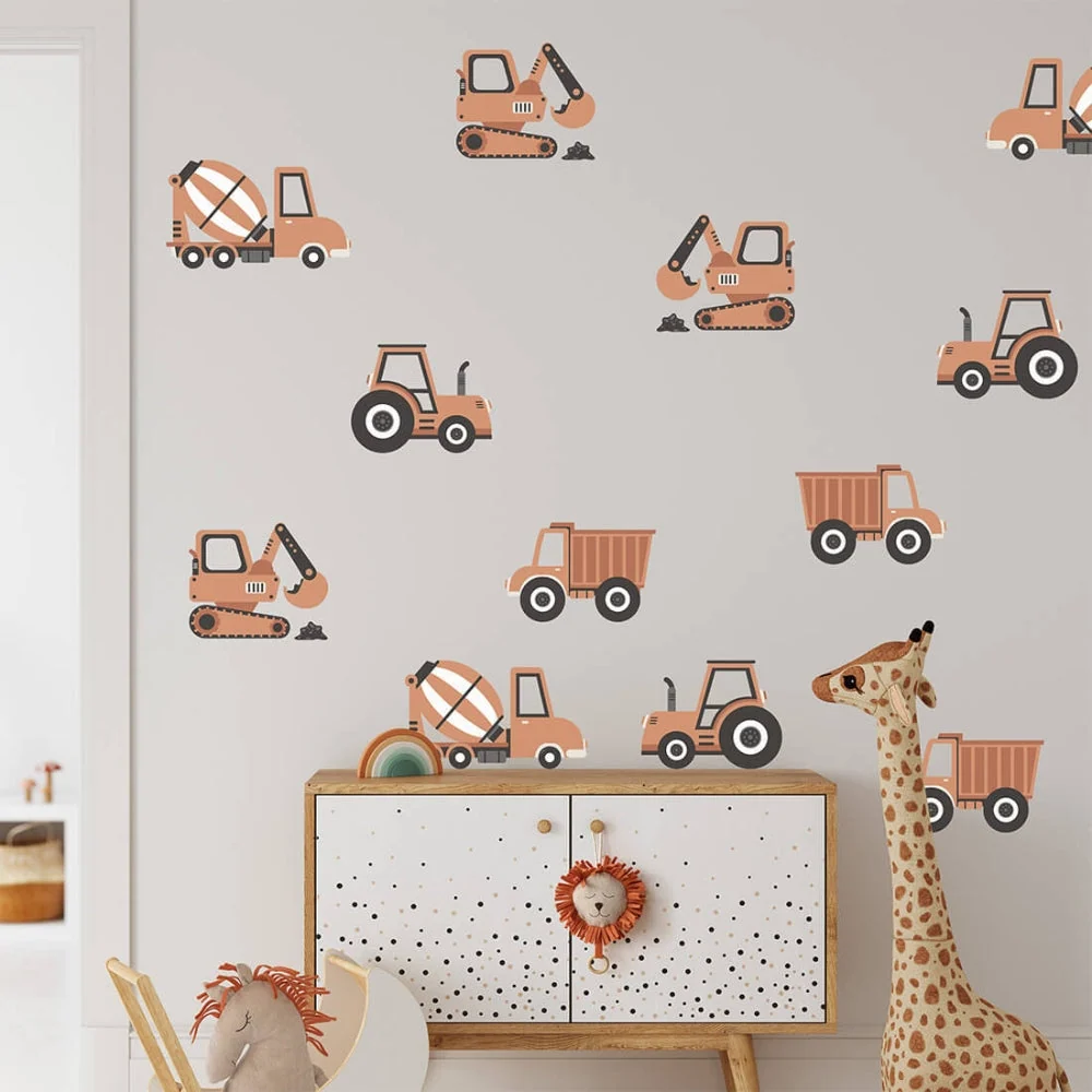 PASTELOVELOVE samolepky na zeď pro děti stavební vozidla boho