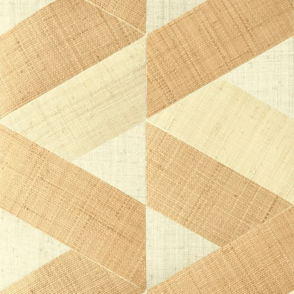 Přírodní tapeta s geometrickým vzorem z rafie SOLAL - NATUREL světlá hnědá s béžovou