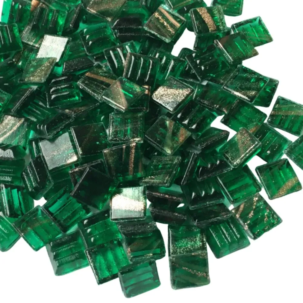 Skleněná mozaika s pozlaceným žilkováním 10mm Lesní zelená