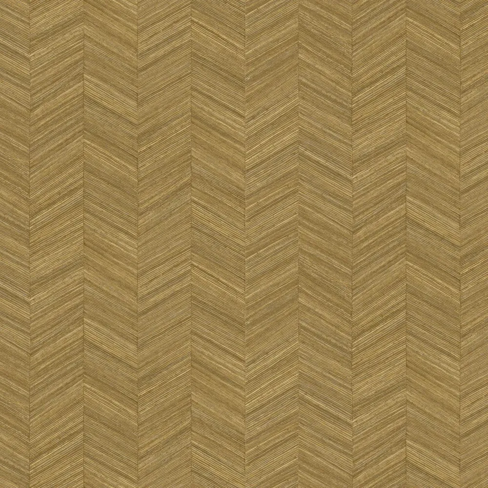 Strukturovaná geometrická tapeta napodobující dřevo s vzorem rybí kosti OCOTEA - OCRE medová