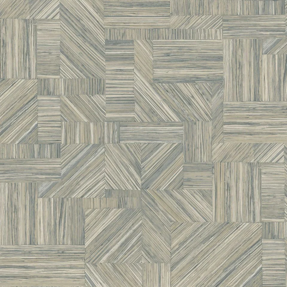 Strukturovaná geometrická tapeta napodobující slámový patchwork IMBRICATION - GIVRE ledově modrá